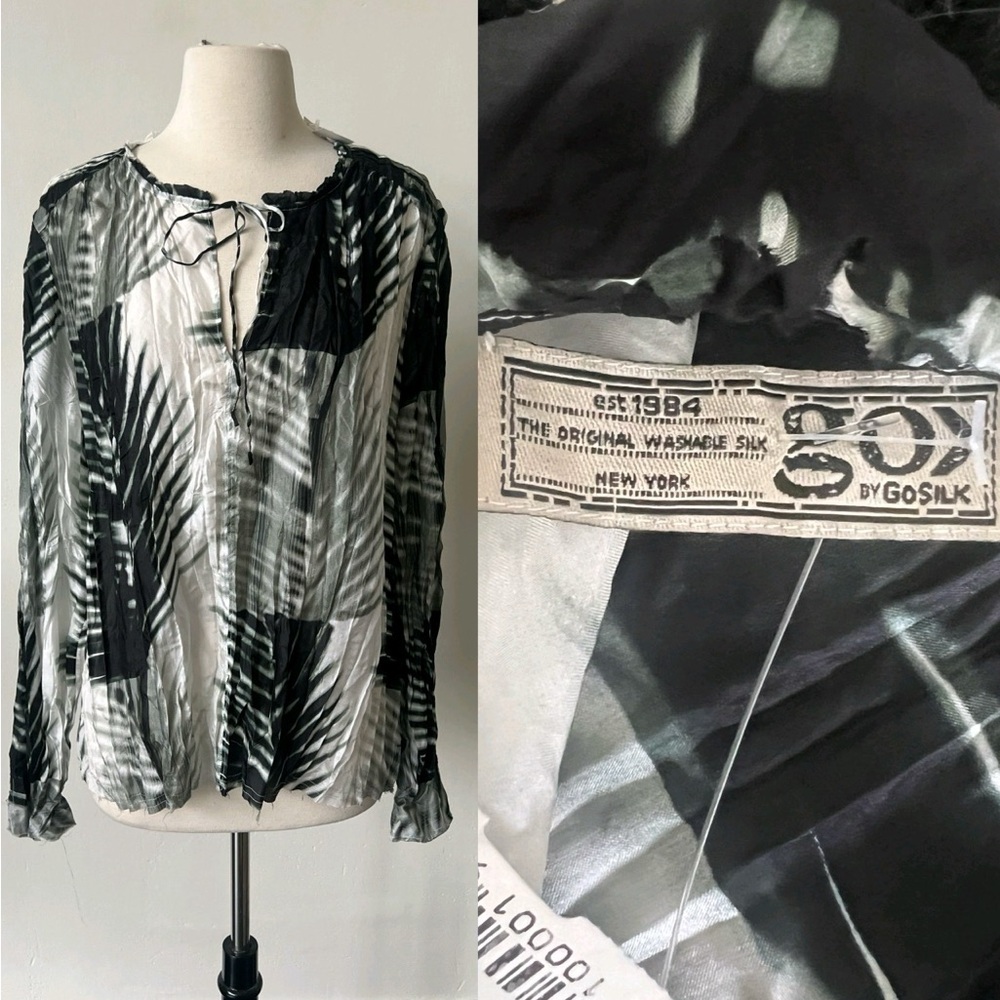 NWT $300 GoSilk Long Sleeve Palm Print Blouse XL